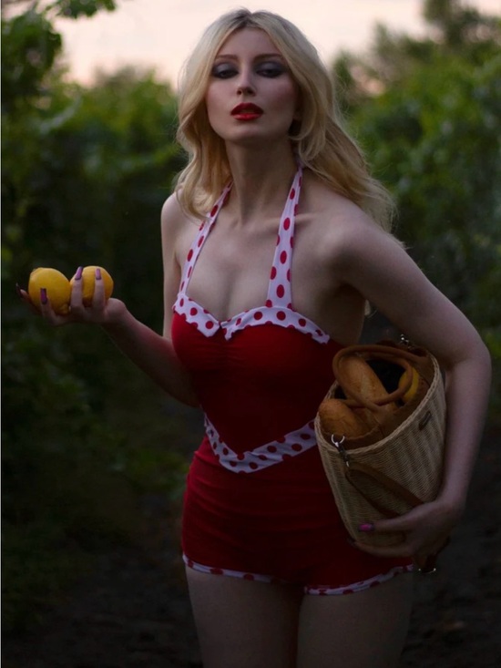 Retro Stage Other - NWT RED 1940S HALTER PATCHWORK ONE-PIECE SWIMSUIT